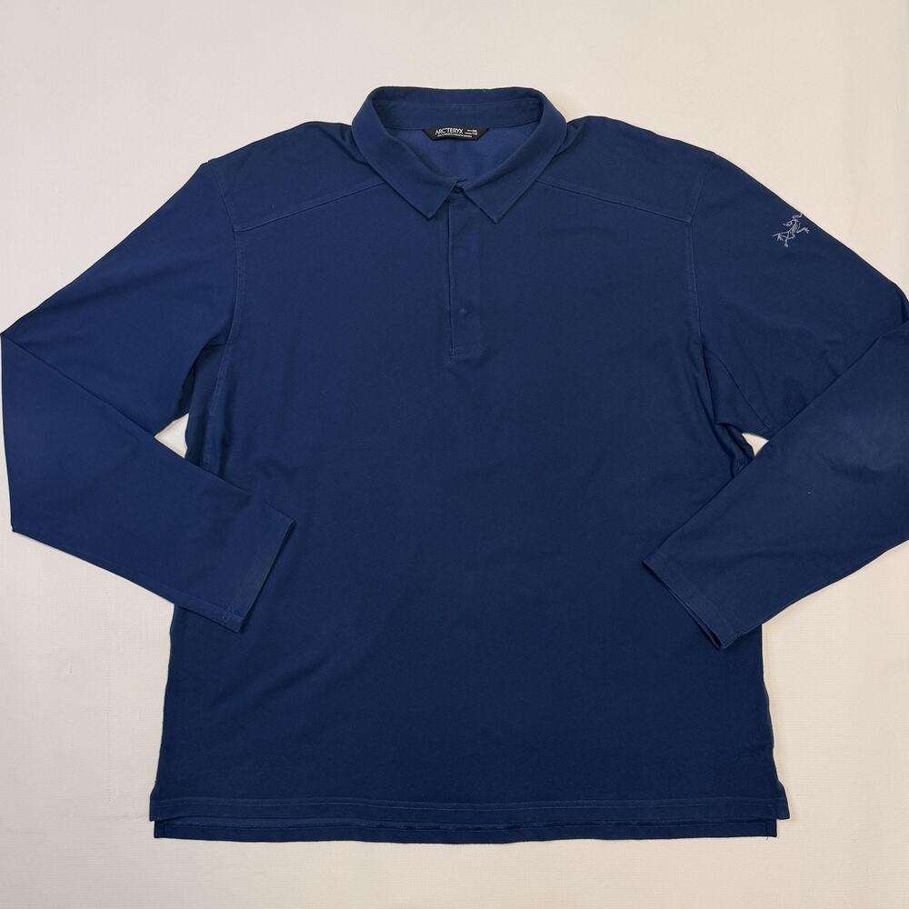 Arc'teryx Polo Shirt Mens 2XL Blue Long Sleeve Snap Placket Performance Hiking